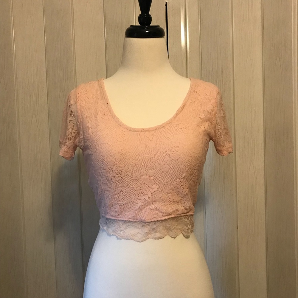 Baby pink wet seal lace crop top